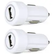 2x Gecko Smart 2.4A USB Car Charger for Smartphones GPS Tablet Dash Camera White