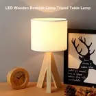 LED Wooden Bedside Lamp Tripod Table Lamp Vintage White Linen Lampshade For B