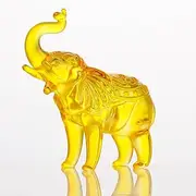 Arikyrist Crystal Elephant Figurines Gifts for Women Men, Crystal Animals Collectible StatueTabletop Decoration Elephant Sculpture with Trunk Up Ornaments (Yellow)
