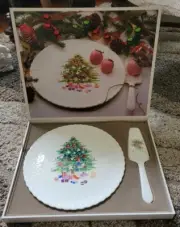 Mikasa Bone China "Christmas Spirit" Cake Plate with Server Made in Japan MIB