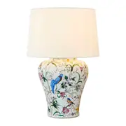 Belle Raffles Bird Table Lamp 60cm w/ Ceramic Base Bedside Night Light Decor WHT