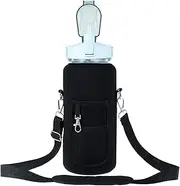 2L Water Bottle Sleeve Waterproof Water Bottle Cover Insulated Neoprene Fabric Bottle Sleeve for Kids Women Men(Black Metal Buckle)