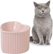 LIONWEI LIONWELI Raised Ceramic Cat Water Bowl-Elevated Food Dish Anti Vomiting Stress Free Tall Feeding Bowls Wide Whisker Friendly Microwave and Dishwasher 5.5'' 7.2 oz 340 ml, Flat-Pink,(HT0655-F)