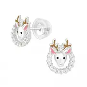 Silver Reindeer Christmas Earrings for Girls