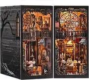 TOYQI Book Nook Kit - DIY Book Nook 3D Wooden Puzzle Bookshelf Bookend Booknook Miniature Dollhouse Kit, Book Nook Kits for Adults Model Craft Kits for Adults Bookshelf Insert Decor - Dark Family