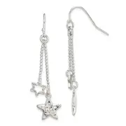 Sterling Silver Diamond-Cut Star Dangle Shepherd Hook Earrings
