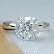 2.40Ct Round-Cut Certified Moissanite Halo Engagement Ring 14K White Gold Plated
