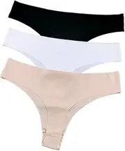 [OFFSUM] Women's Thong Panties - 3Pcs/Set Thin Low Waist Sexy Solid Color Thong Panties G-String Soft Ice Silk Seamless High Stretch Fashion Underwear