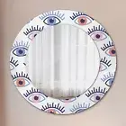 Round Bathroom Wall Hanging Mirror with Colorful Printed Frame modern eyes style