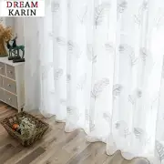Embroidered White Sheer Curtains Living Room Feather Voile Tulle Curtains Drapes