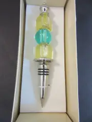 Mango Moon Collection Bottle Wine Stopper Glass Beads yellow teal NIB