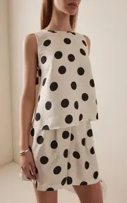 [Asceno] Exclusive Riviera Sofia Polka-Dot Silk-Twill Top