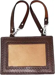 CHALLENGER Set of 2 Handmade Tooled Border Tan Leather Livestock Horse Show Exhibitor Number Holder 33RS02BR