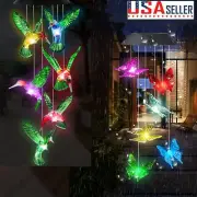 Color Changing LED Solar Powered Hummingbird Wind Chime Lights Yard Garden Decor