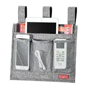 Linen Bedside Caddy, Bedside Storage Organizer for Classic 4 Pockets Grey
