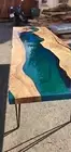 Handmade Epoxy Table, Custom Made Walnut Turquoise Table, Epoxy River Table