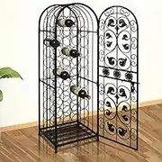 Metal Wine Cabinet with Side Lock Door, 45 Bottles Capacity Wine Rack Free Standing Floor, Wine Storage Display Shelf for Kitchen Dining Room and Cellar, 45 x 35.7 x 133.5 cm