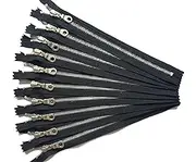 YKK Aluminum Metal Zippers with Donut Pull 10 Inch Number 5 in Black Silver Teeth Set of 10 Pieces by Craftbot