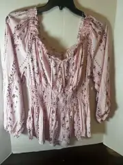No Bo XXL GIRL Pink Cottage Core Peasant Top