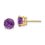 14k Yellow Gold 7mm Amethyst Post Earrings