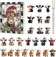 Highland Cow Advent Calendar 2024, Funny Cow Christmas Countdown Calendar 2024, 24 Days Christmas Advent Calendar With Highland Cow Ornament Pendant, Cute Highland Cow Set For Kids Adults