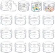 BENECREAT 16 Pack 25ml Empty Clear Plastic Bead Storage Container jar with Rounded Screw-Top Lids for Beads, Nail Art, Glitter, Make Up, Cosmetics and Travel Cream