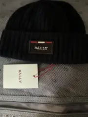 Bally Men's Navy Blue Ribbed Logo Wool Beanie