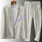 2 Piece Mens Blazer+Pants Cotton Linen Suits Slim Tuxedo Groomsmen Bestman Party