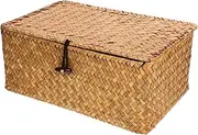GLEAVI Natural Seaweed Woven Storage Basket Hand Woven Desktop Organizer Box Decor for Home Office Nursery and Living