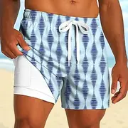 Men's Geometric Lined Shorts 2 in 1 Board Shorts Swim Shorts Mid Waist Hawaiian Holiday Side Pockets With Compression Liner Elastic Drawstring Waist Designer C