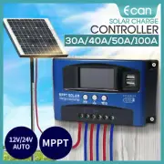30/40/50/100A Solar Panel Charge Controller 12V 24V Regulator Auto Dual USB Mppt