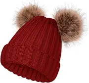 [SERENYOU] Winter Hat for Women Knit Warm Beanie with 2 Pom Snow Outdoor Cap Faux Fur Pompom Ears