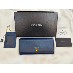 Prada 藍色 長夾 附保證卡原廠證明 可刷卡