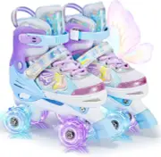 Girls Roller Skates, Butterfly Design 4 Size Adjustable Kids Roller Skates for G