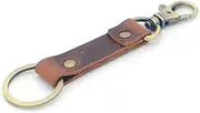 [JJNUSA] Genuine Leather Keychain Walnut Leather Key Holder Mens Key Chain Ring Fob Accessories Brown