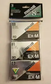 New Sealed Maxell 8mm EX-M 30 Video Cassettes 3 Pack free shipping