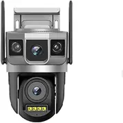 WiFi IP Camera 10X Zoom Dual Lens Three Screens Outdoor CCTV Video Surveillance Auto Tracking 12MP PTZ Home Security Camera(EU Plug,WiFi Cam add 128G)