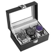 Watch Box,3Slot Watch Display Organizer Watch Cases for men with Real Glass