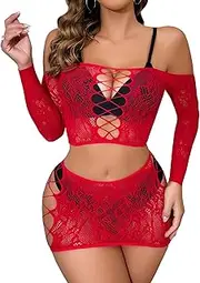 XIUSEMY Women Lingerie Set Sexy Bodysuit Two Piece Babydoll Chemise Nightwear