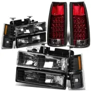 BLACK HEADLIGHT+AMBER SIDE CORNER+RED LED TAIL LIGHT FOR 94-02 CHEVY C10 C/K (for: Chevrolet)