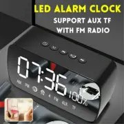 LED Digital Alarm Clock USB Mirror Display Bluetooth AUX Radios Speaker Portable