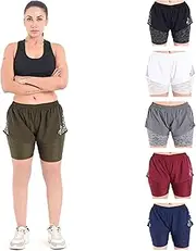 [2BOLD] Women’s 2 in 1 Gym Running Shorts Workout, Athletic, Yoga, Jogging, Tennis, Shorts with Built in Compression Liner