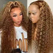 Highlight Wig Human Hair 13X6 Deep Wave Curly Colored Honey Blonde Lace Frontal