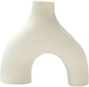 Perfk Modern Flower Vase, Hollow Out Floral Arrangement Pot Craft Aesthetic Art Ceramic Vase for Table Wedding Living Room Decoration Centerpiece, Beige Small