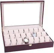 [CFZSALK] Watch Box Watch Holder Elegant Storage For Watch Jewellery Wood 24 Grids Watch Box Organizer Clear Top Wristwatch Display Metal Buckle Watch Case KeYJ