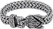 [TQWSVUM] Men's Viking Wolf Mesh Chain Bracelet - Norse Stainless Steel Celtic Knot Wolf Head Talisman Bangles - Fashion Heavy Metal Odin Fenrir Amulet Wristband Jewelry Accessories