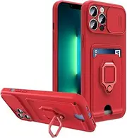 HPQWN for iPhone 6 6s Plus Slide Camera TPU Case Shockproof Armour Card Slots Wallet Silicon Cover(for iPhone 6 6s Plus/Red)