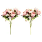2Pcs 7 Branch Artificial Silk Peony Hydrangea Fake Flowers with Stem, Pink