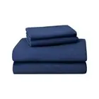 100% Cotton 4PCs Flannel Sheet Set, King Size, Navy Blue | Double-Brushed for...