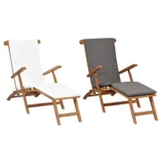Solid Teak Wood Deck Chair with Cushion Outdoor Cream White/Dark Grey vidaXL